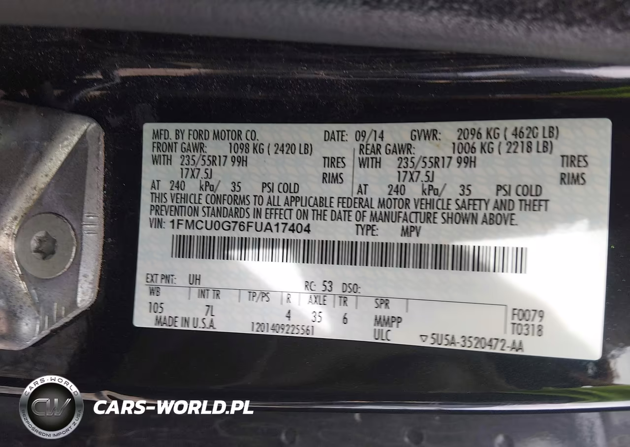 2015 Ford Escape Se VIN:1FMCU0G76FUA17404 - 9