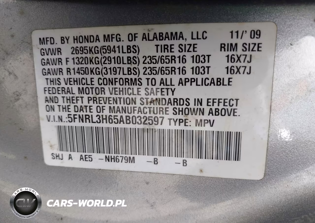 2010 Honda Odyssey Ex-L VIN:5FNRL3H65AB032597 - 9