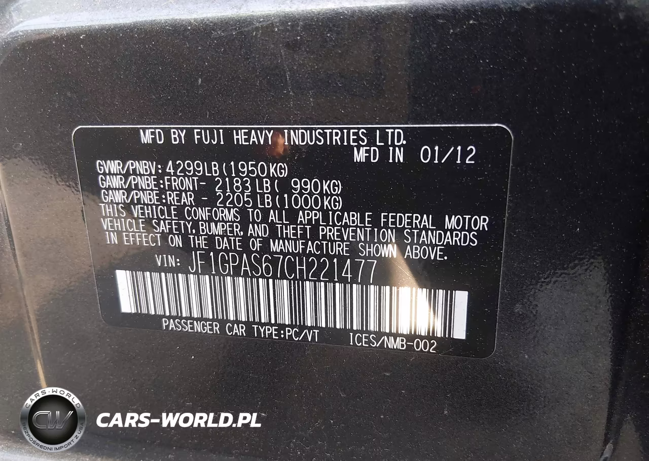 2012 Subaru Impreza 2.0I Sport Limited VIN:JF1GPAS67CH221477 - 9