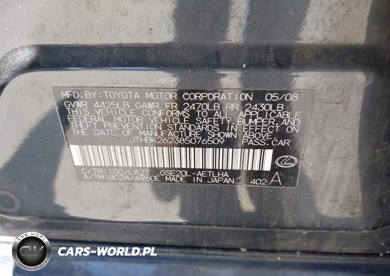 2008 Lexus Is 250 VIN:JTHBK262385076509 - 9