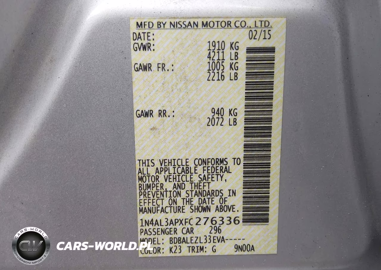 2015 Nissan Altima 2.5-2.5 S-2.5 Sl-2.5 Sv VIN:1N4AL3APXFC276336 - 9