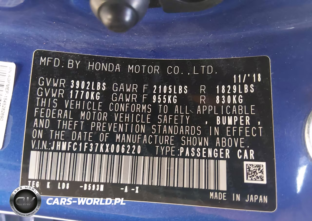 2019 Honda Civic Ex VIN:JHMFC1F37KX006220 - 9