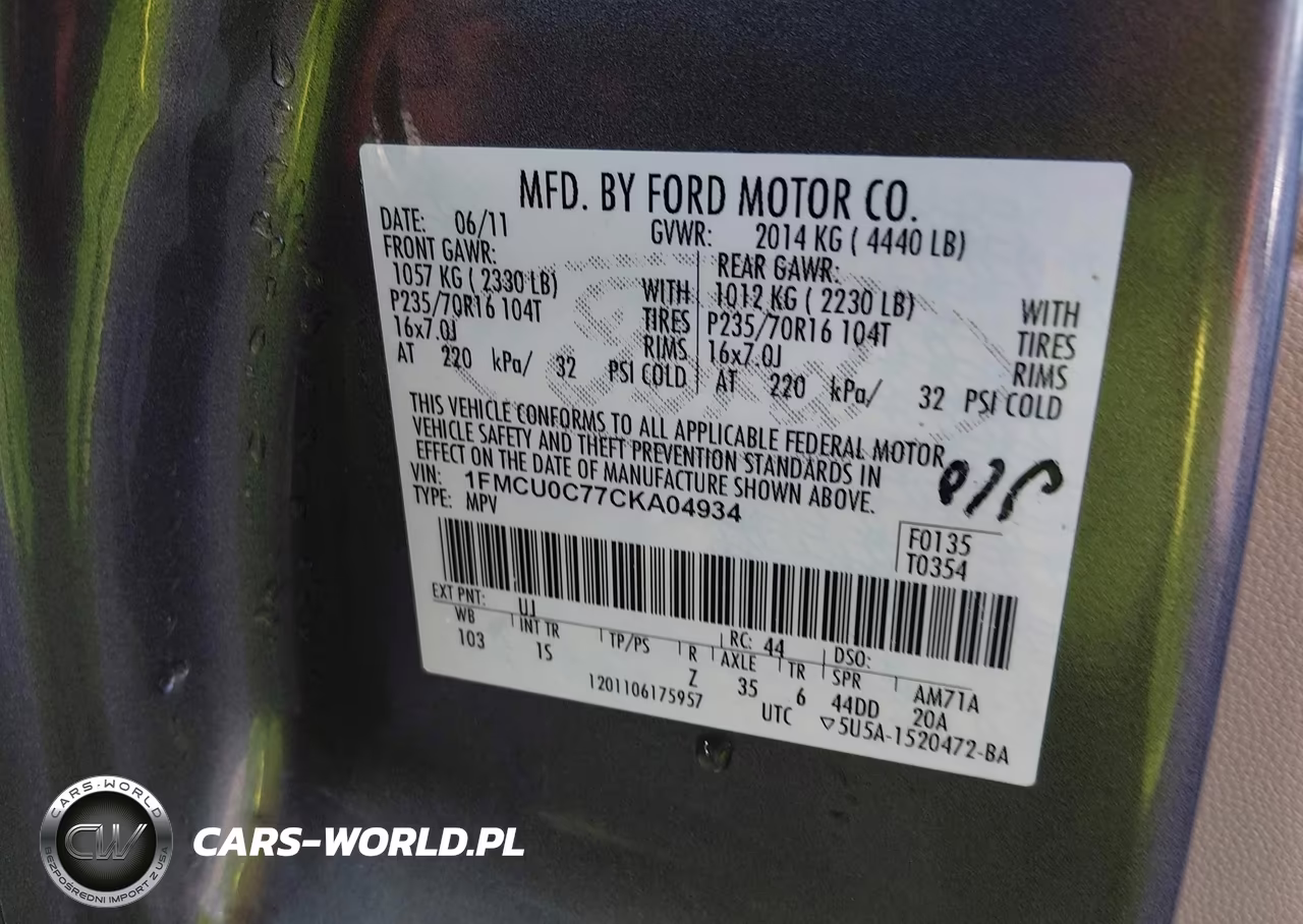 2012 Ford Escape Xls VIN:1FMCU0C77CKA04934 - 9