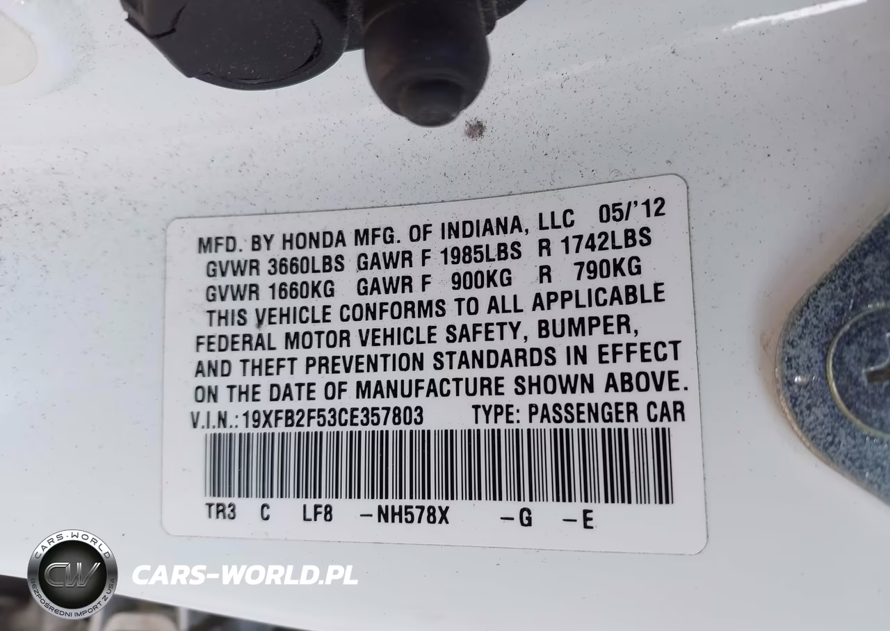 2012 Honda Civic Lx VIN:19XFB2F53CE357803 - 9