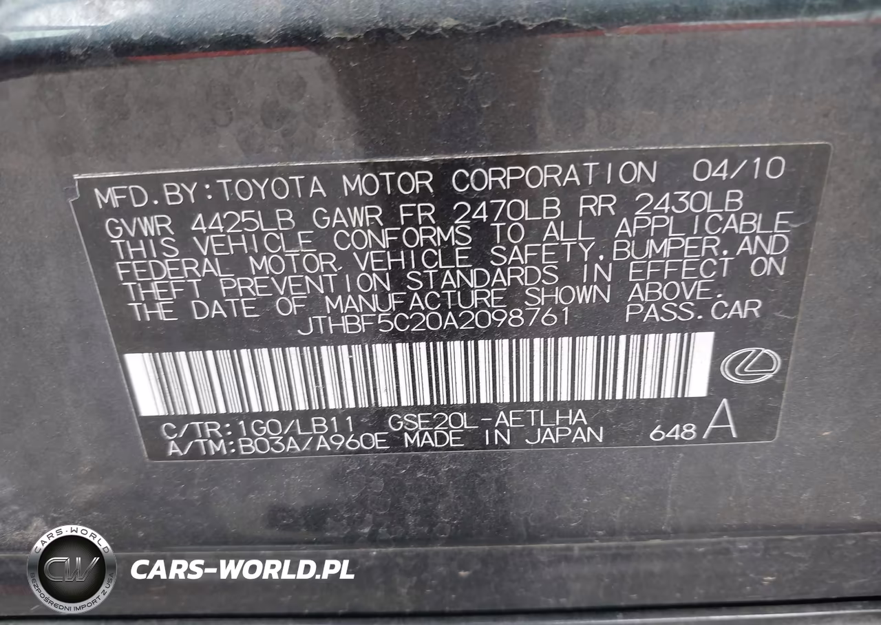 2010 Lexus Is 250 VIN:JTHBF5C20A2098761 - 9
