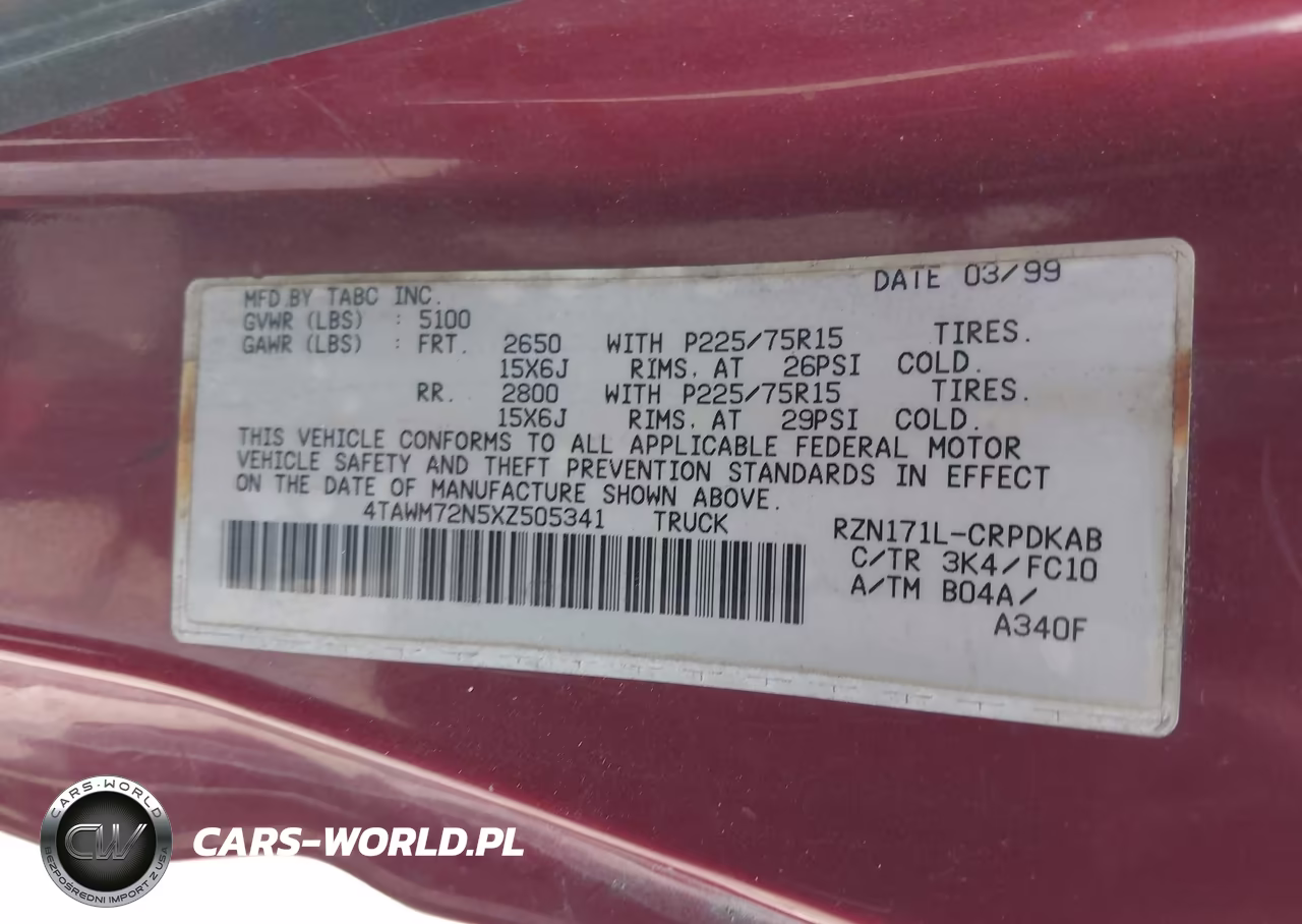 1999 Toyota Tacoma VIN:4TAWM72N5XZ505341 - 9