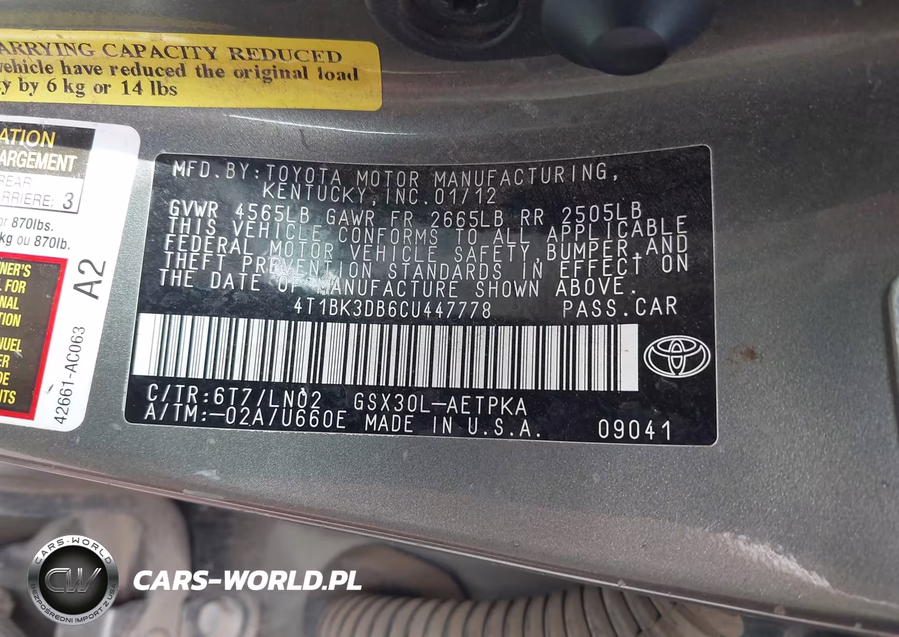 2012 Toyota Avalon Limited VIN:4T1BK3DB6CU447778 - 9