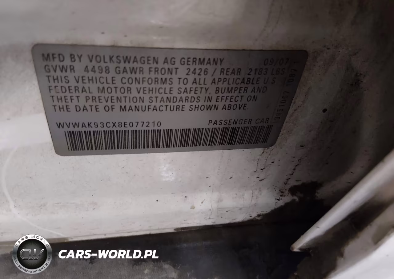 2008 Volkswagen Passat Komfort VIN:WVWAK93CX8E077210 - 9