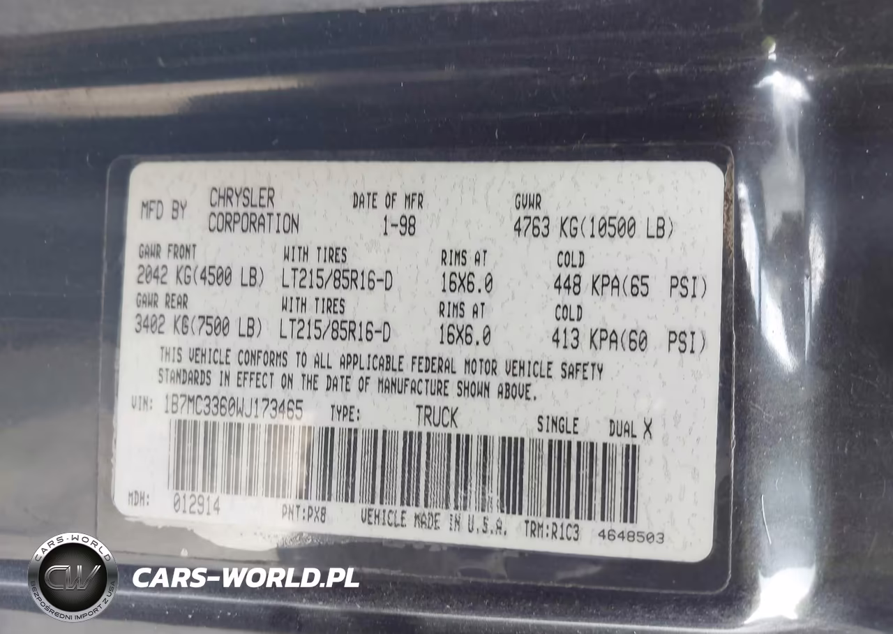 1998 Dodge Ram 3500 St VIN:1B7MC3360WJ173465 - 9