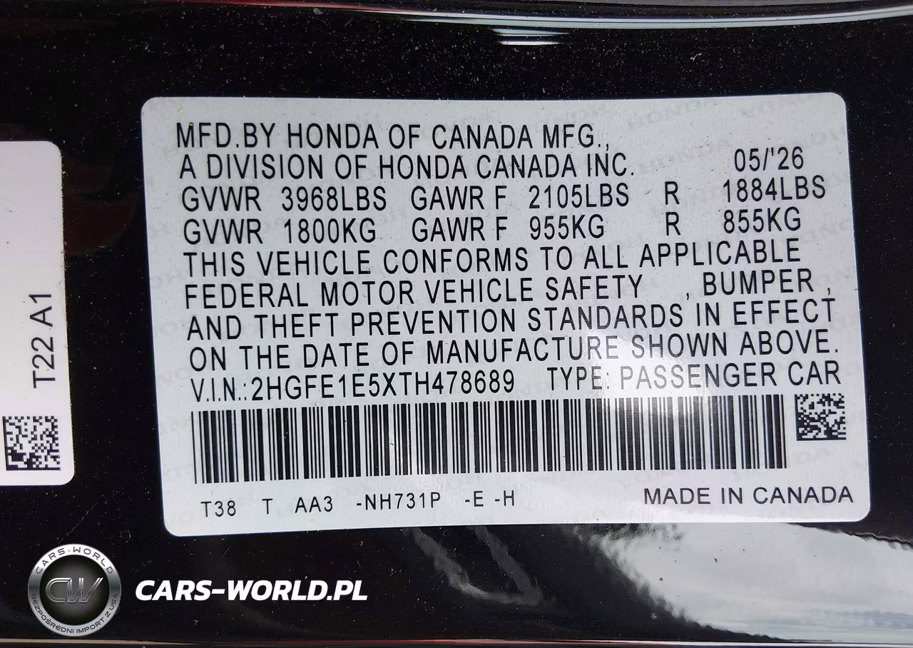2026 Honda Civic Si Sedan VIN:2HGFE1E5XTH478689 - 9