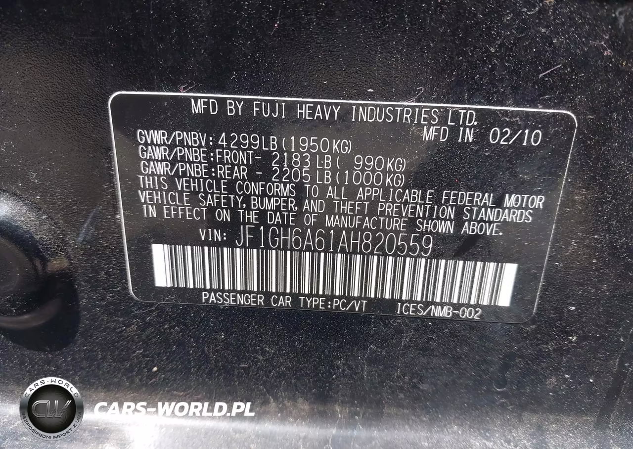 2010 Subaru Impreza 2.5I VIN:JF1GH6A61AH820559 - 9