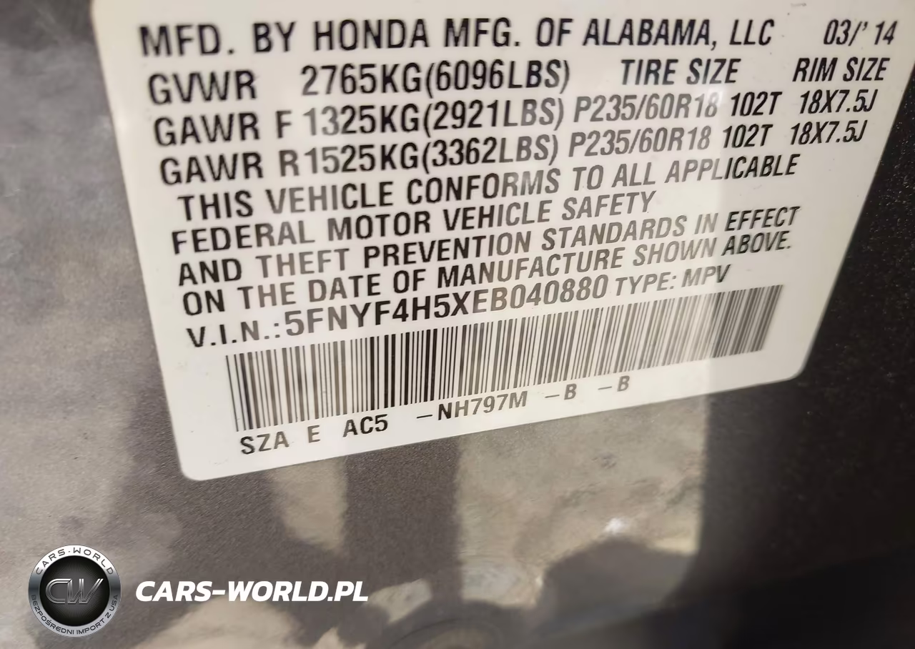 2014 Honda Pilot Ex-L VIN:5FNYF4H5XEB040880 - 9