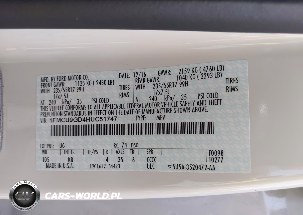 2017 Ford Escape Se VIN:1FMCU9GD4HUC51747 - 9
