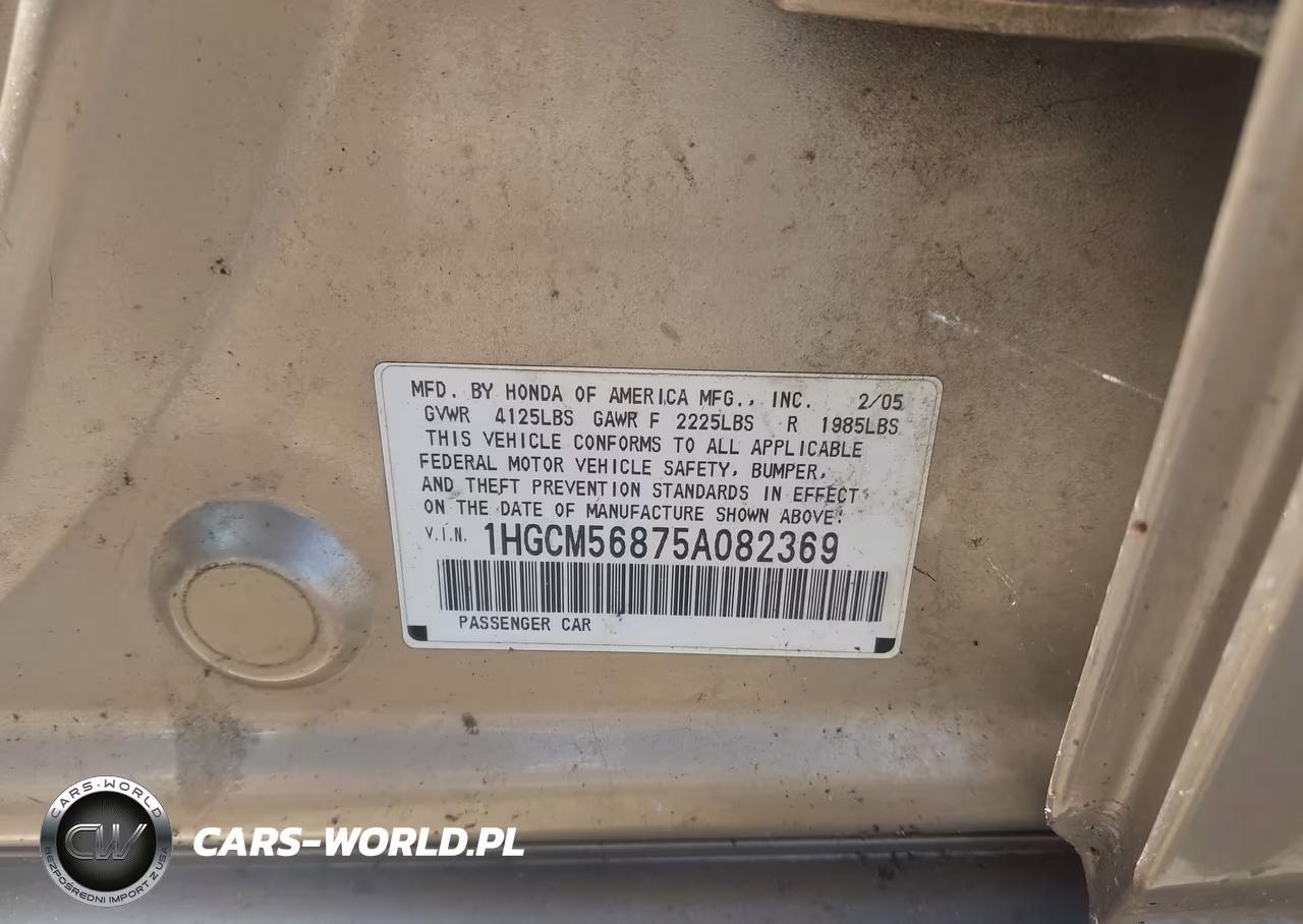 2005 Honda Accord 2.4 Ex VIN:1HGCM56875A082369 - 9