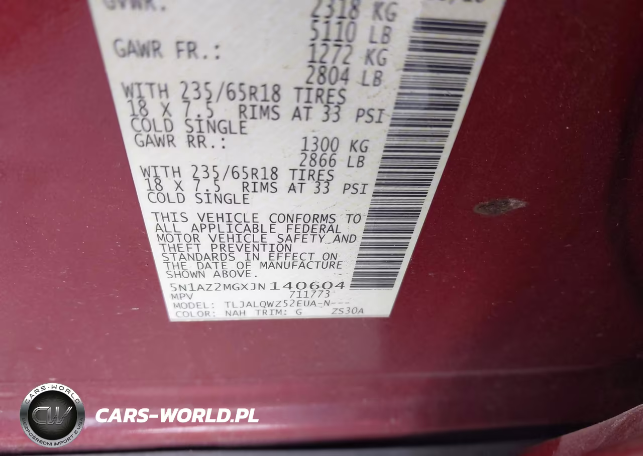 2018 Nissan Murano Sv VIN:5N1AZ2MGXJN140604 - 9