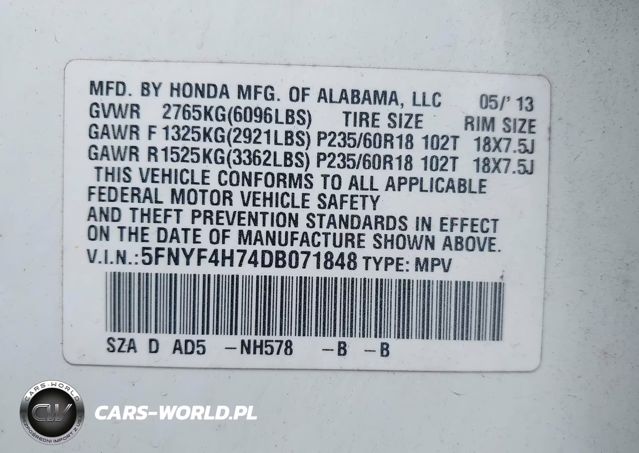 2013 Honda Pilot Ex-L VIN:5FNYF4H74DB071848 - 9