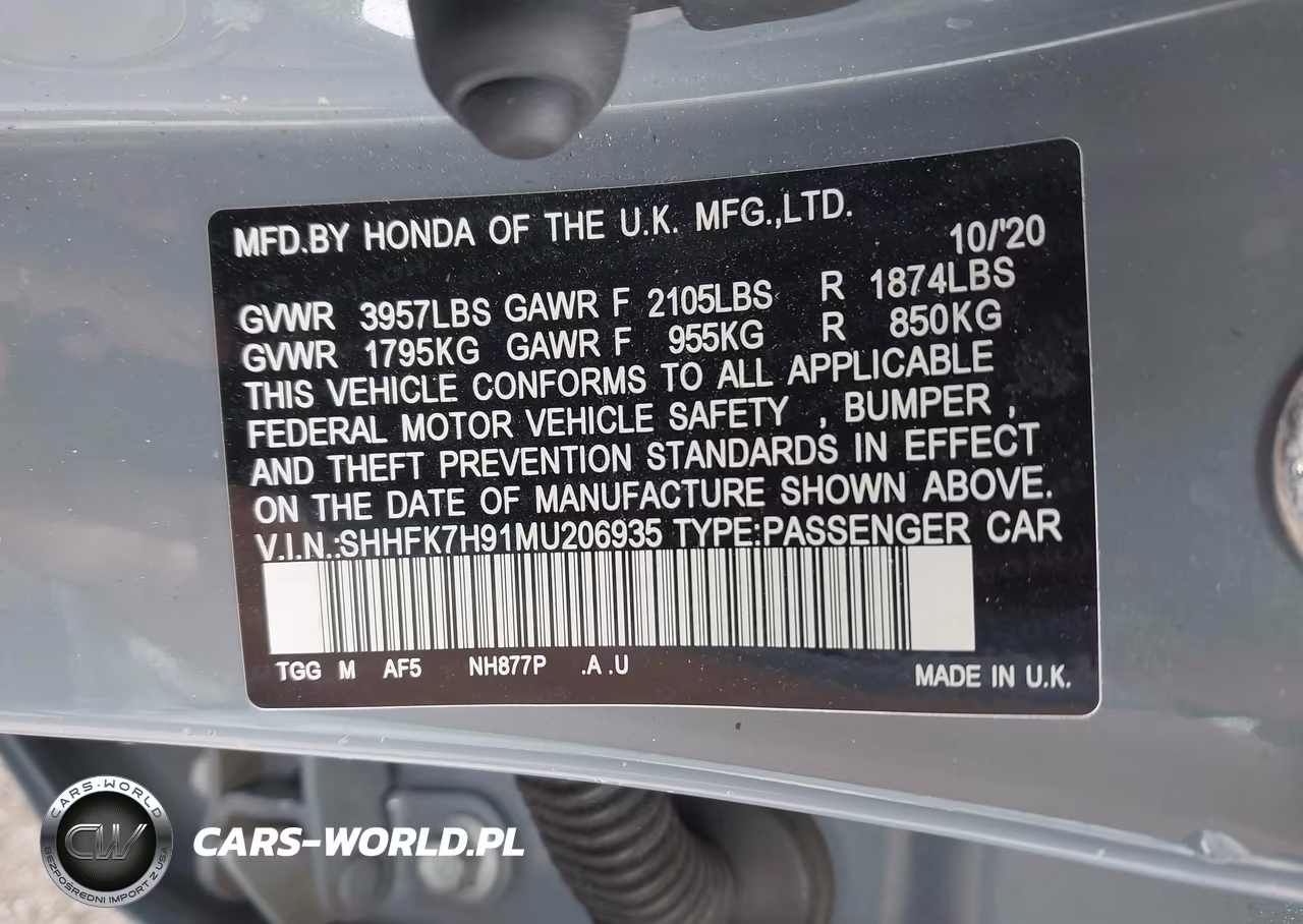 2021 Honda Civic Sport Touring VIN:SHHFK7H91MU206935 - 9
