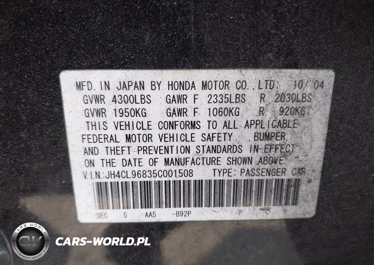 2005 Acura Tsx VIN:JH4CL96835C001508 - 9