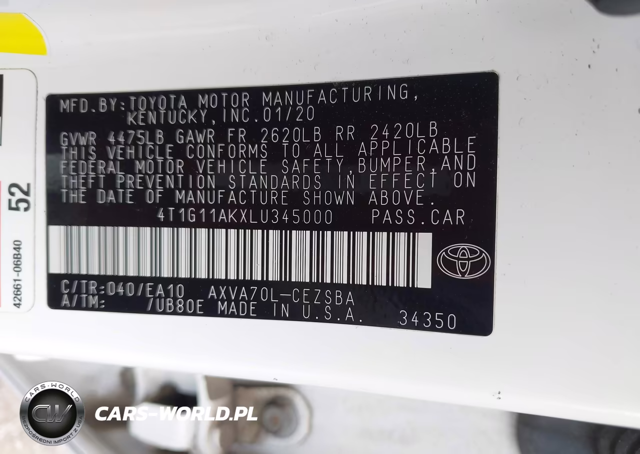 2020 Toyota Camry Se VIN:4T1G11AKXLU345000 - 9