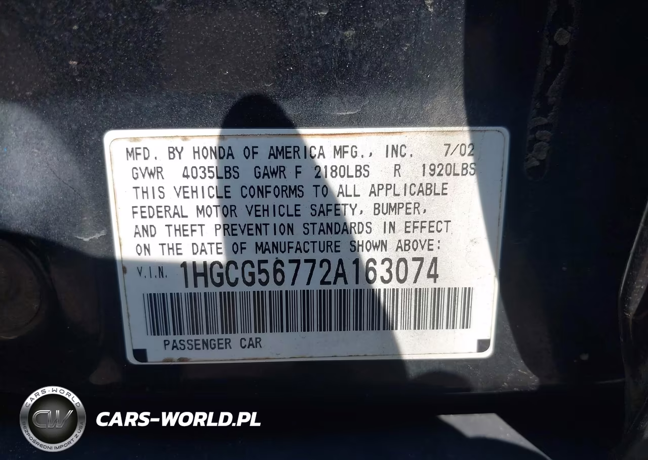 2002 Honda Accord 2.3 Se VIN:1HGCG56772A163074 - 9