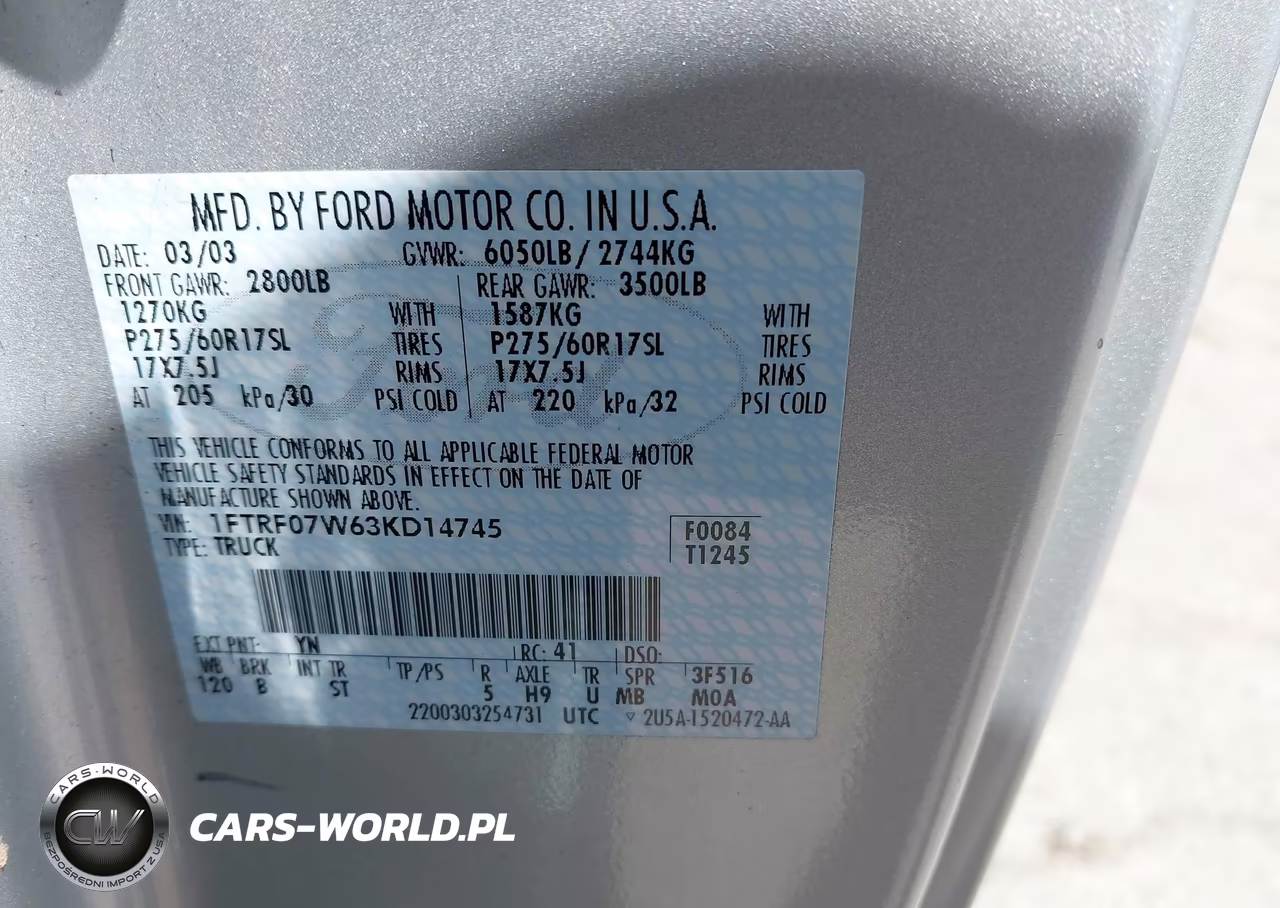 2003 Ford F-150 Xl-Xlt VIN:1FTRF07W63KD14745 - 9