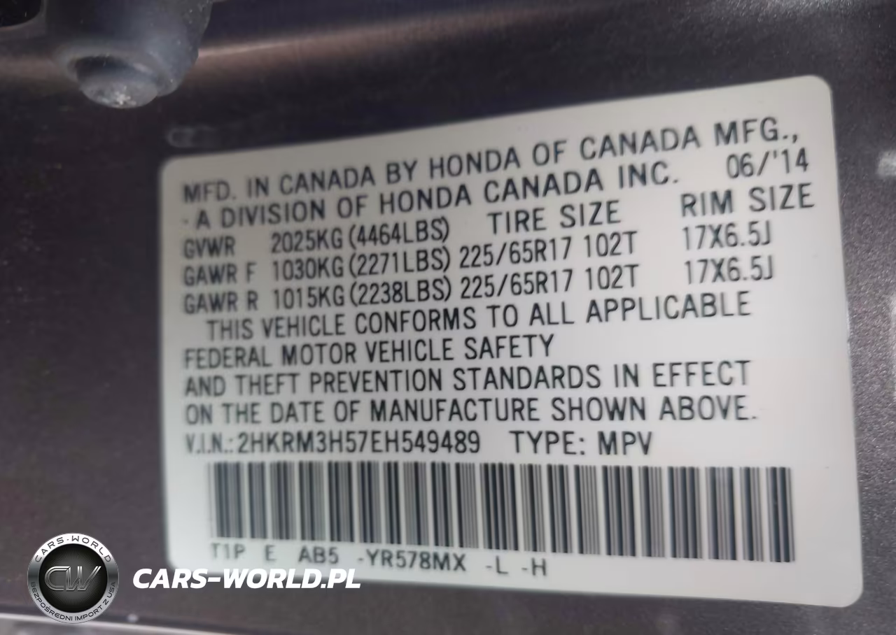 2014 Honda Cr-V Ex VIN:2HKRM3H57EH549489 - 9