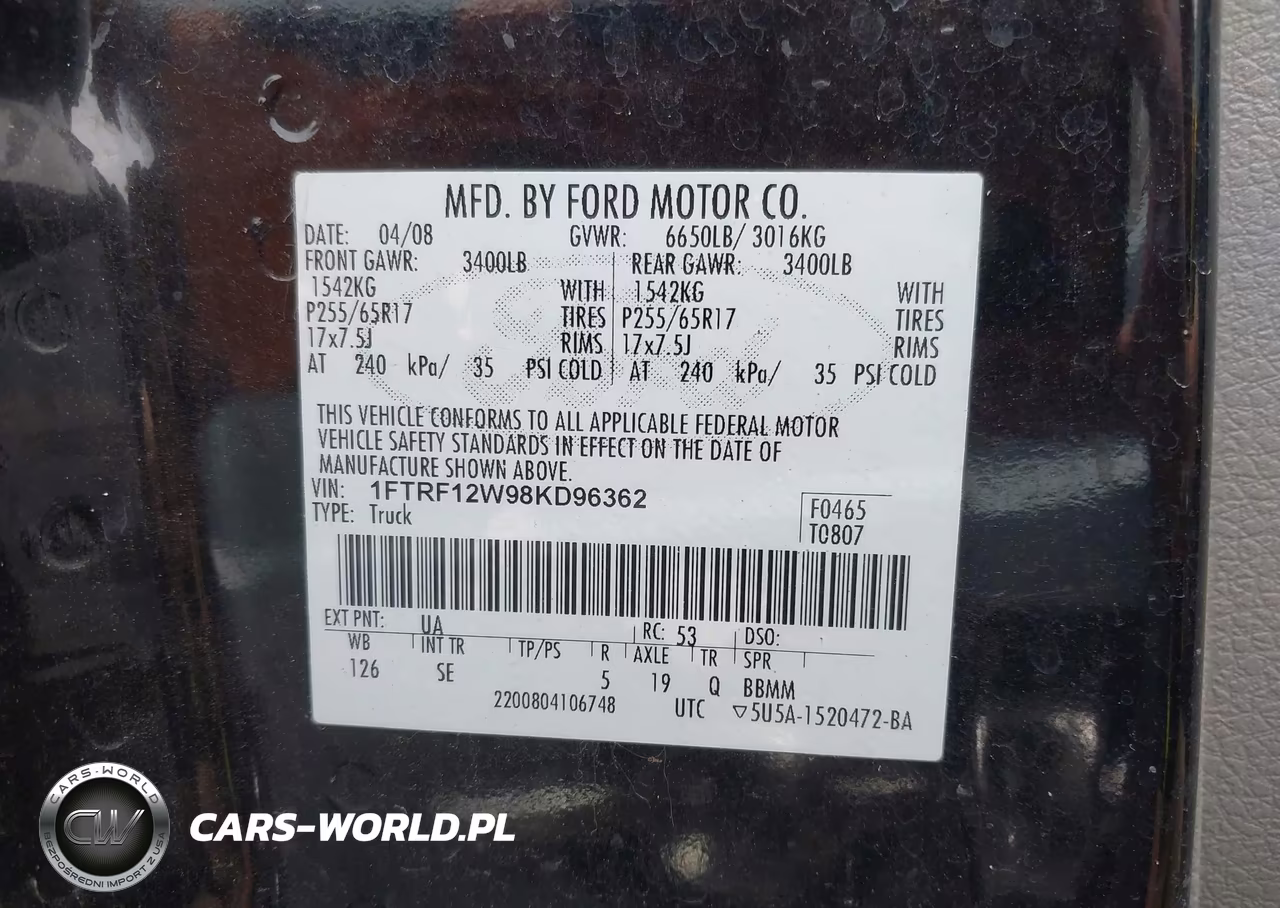 2008 Ford F-150 Fx2-Stx-Xl-Xlt VIN:1FTRF12W98KD96362 - 9
