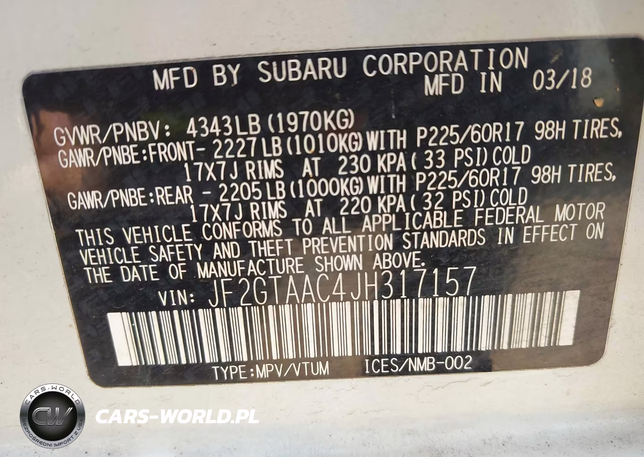 2018 Subaru Crosstrek 2.0I VIN:JF2GTAAC4JH317157 - 9