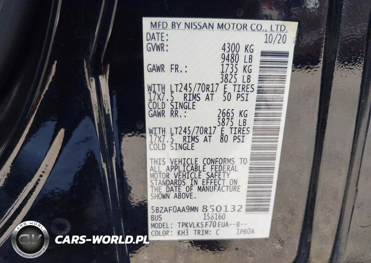 2021 Nissan Nv Passenger Nv3500 Hd Sl VIN:5BZAF0AA9MN850132 - 9