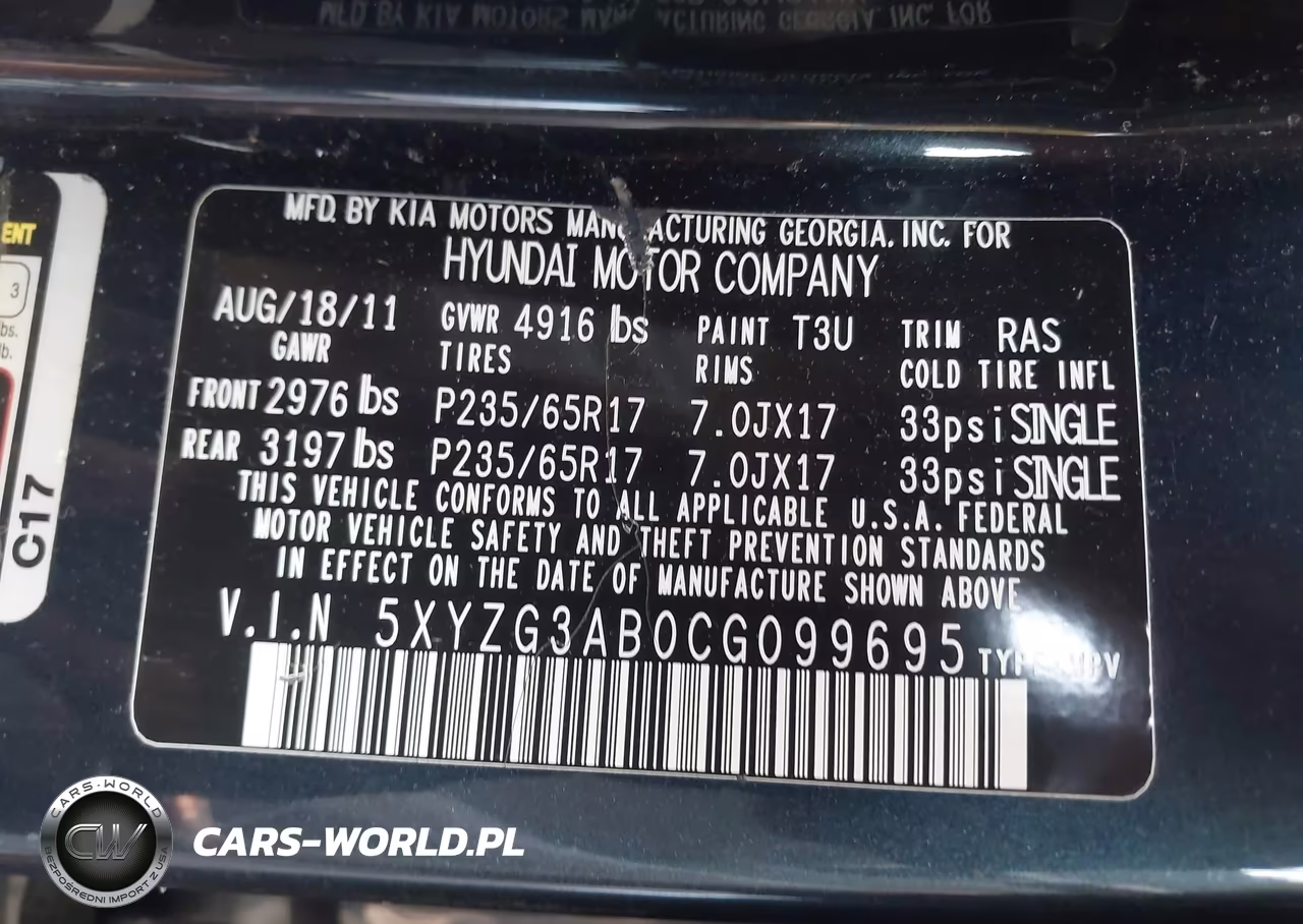 2012 Hyundai Santa Fe Gls VIN:5XYZG3AB0CG099695 - 9