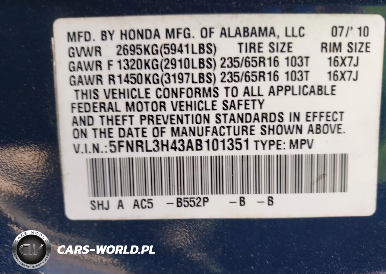 2010 Honda Odyssey Ex VIN:5FNRL3H43AB101351 - 9
