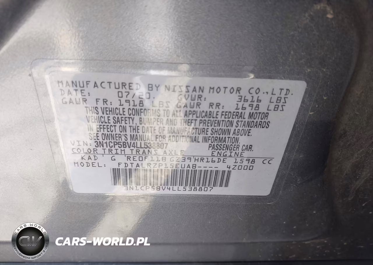 2020 Nissan Kicks S Xtronic Cvt VIN:3N1CP5BV4LL538807 - 9