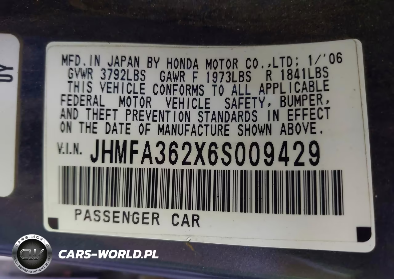 2006 Honda Civic Hybrid VIN:JHMFA362X6S009429 - 9