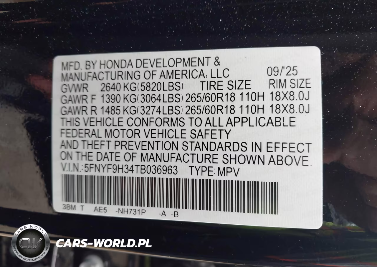 2026 Honda Passport Awd Rtl-Awd Rtl Blackout-Awd Rtl Towing VIN:5FNYF9H34TB036963 - 9