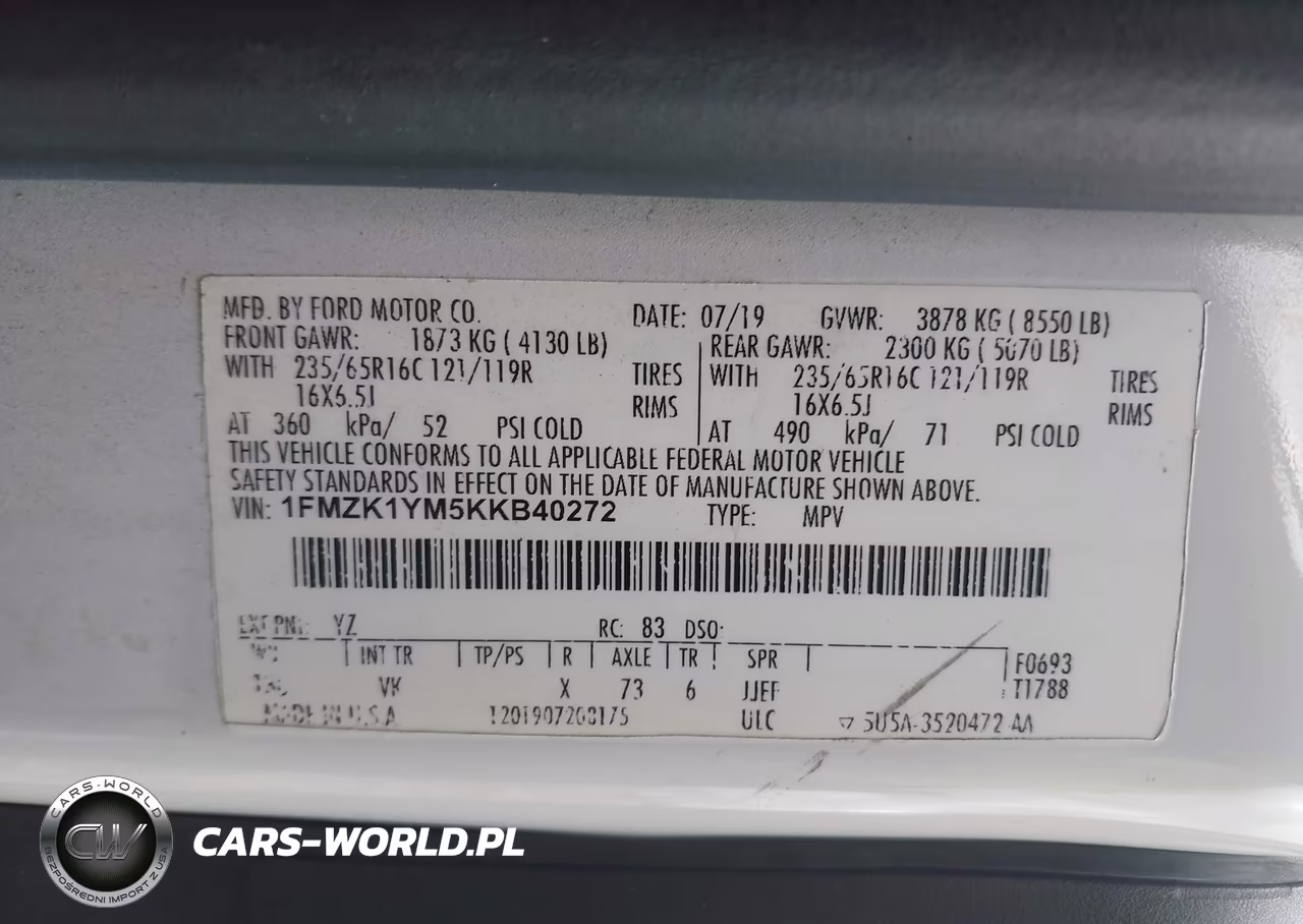 2019 Ford Transit-150 Xl VIN:1FMZK1YM5KKB40272 - 9