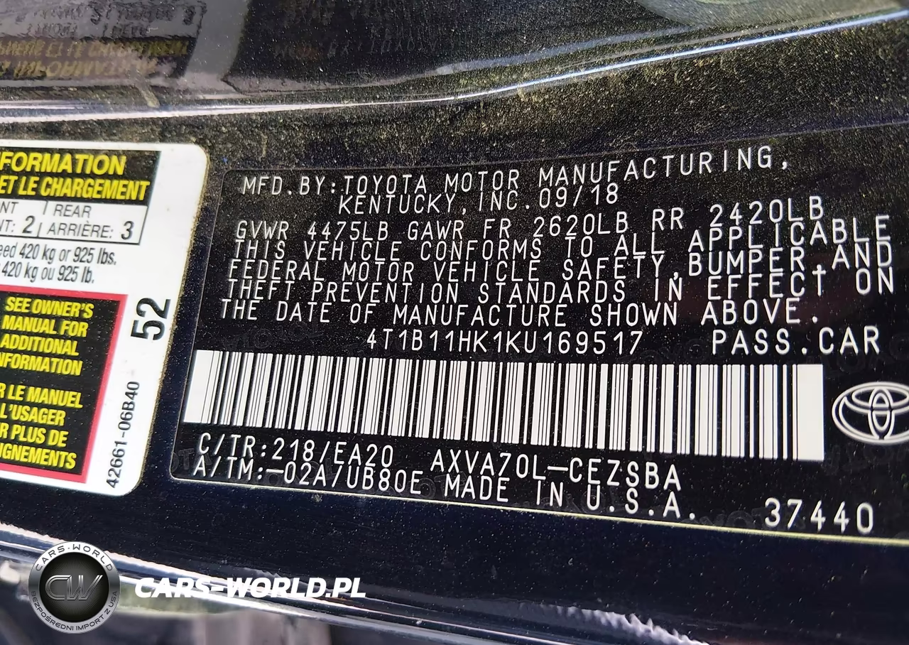 2019 Toyota Camry Se VIN:4T1B11HK1KU169517 - 9