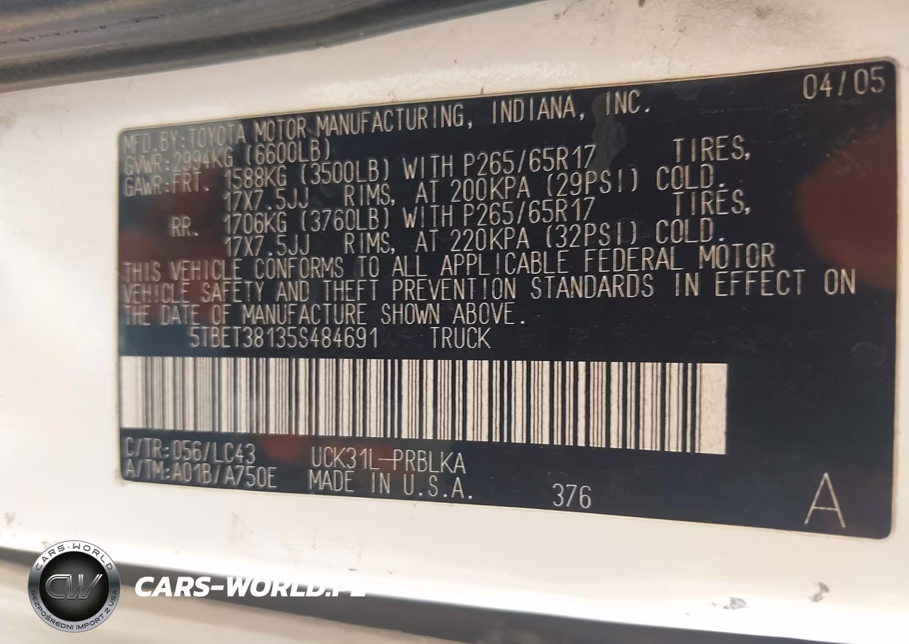 2005 Toyota Tundra Limited V8 VIN:5TBET38135S484691 - 9