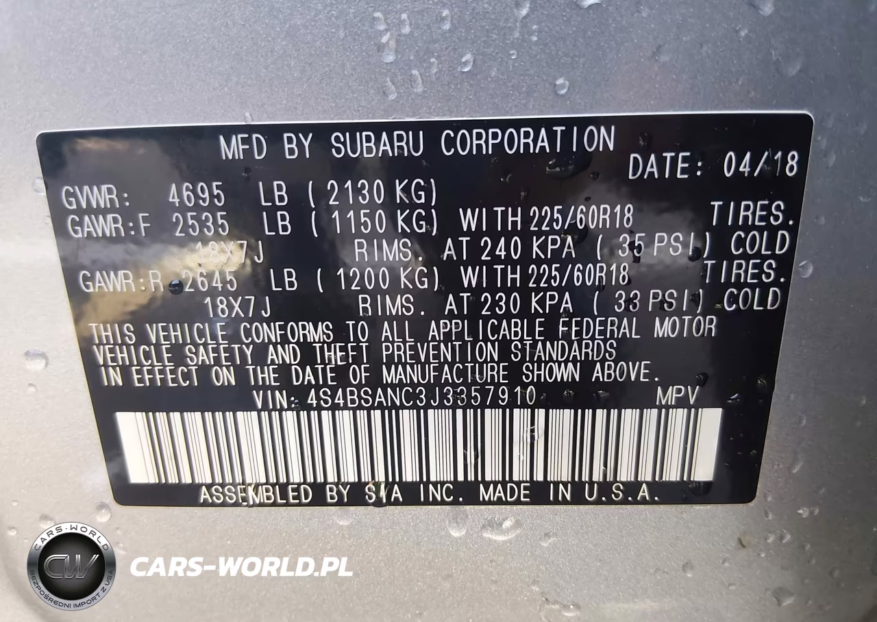 2018 Subaru Outback 2.5I Limited VIN:4S4BSANC3J3357910 - 9