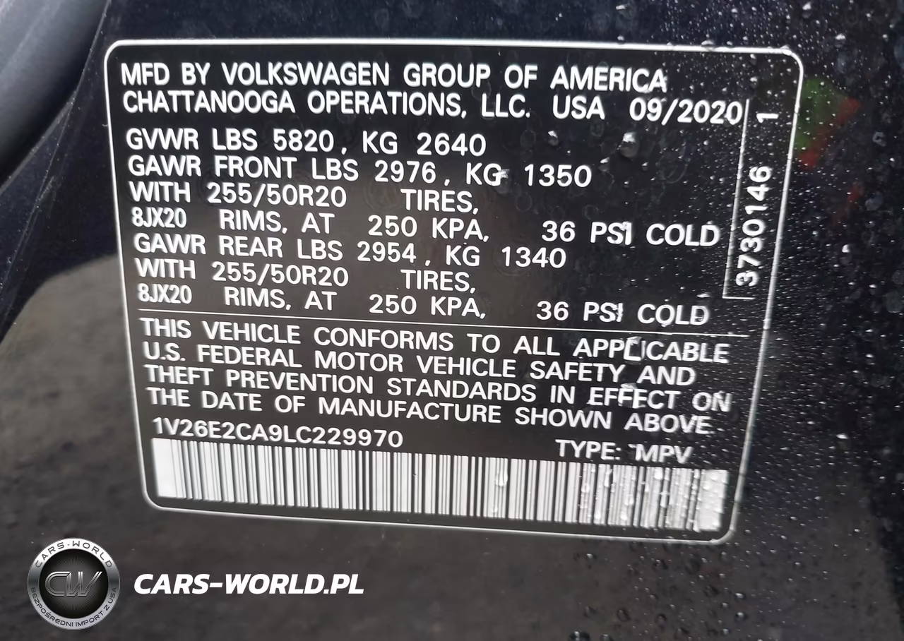 2020 Volkswagen Atlas Cross Sport 3.6L V6 Se W-Technology-3.6L V6 Se W-Technology R-Line VIN:1V26E2CA9LC229970 - 9