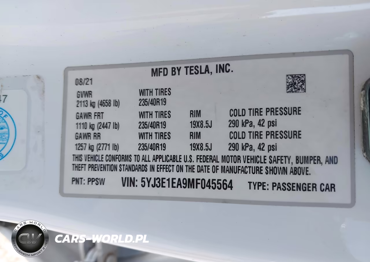 2021 Tesla Model 3 VIN:5YJ3E1EA9MF045564 - 9