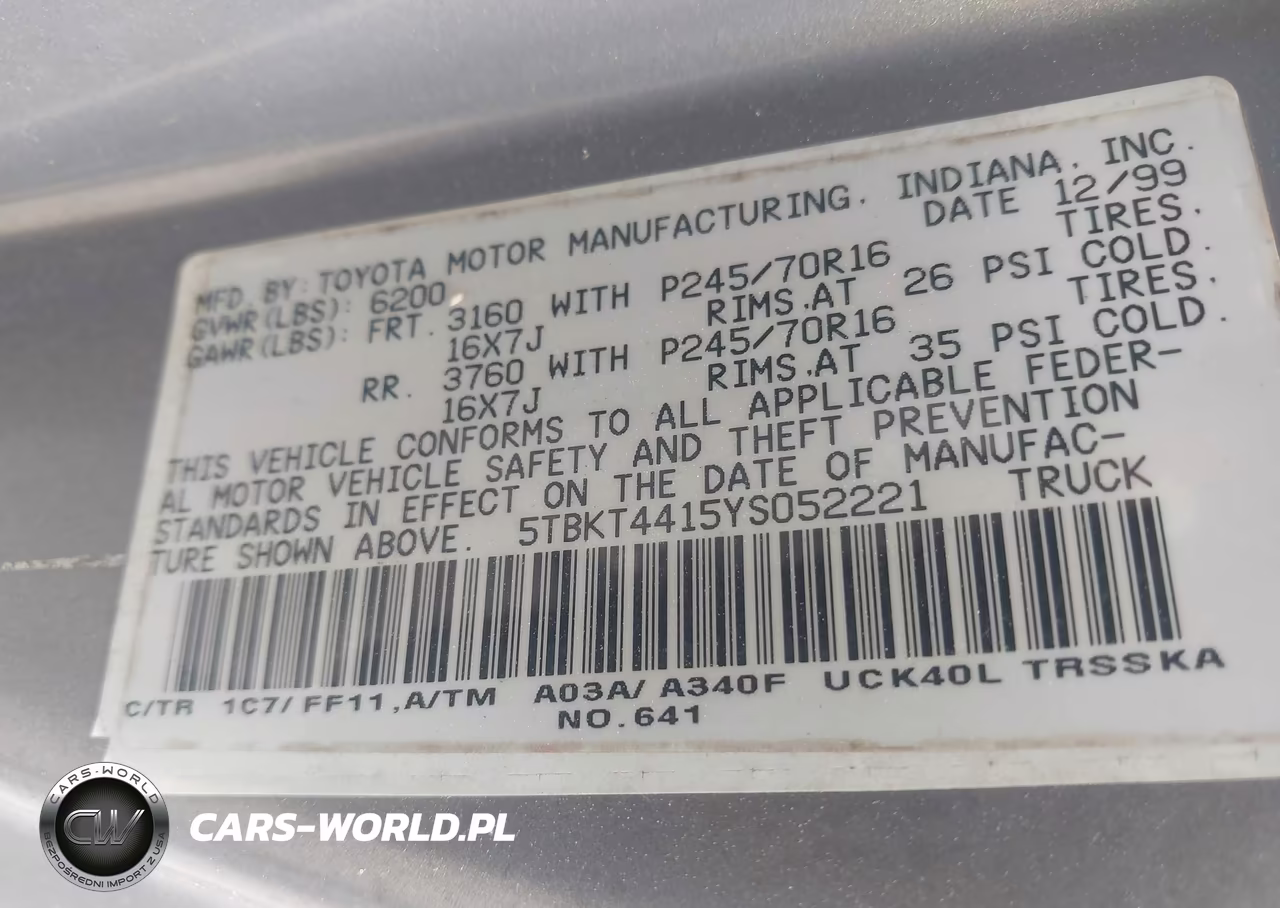 2000 Toyota Tundra Sr5 V8 VIN:5TBKT4415YS052221 - 9
