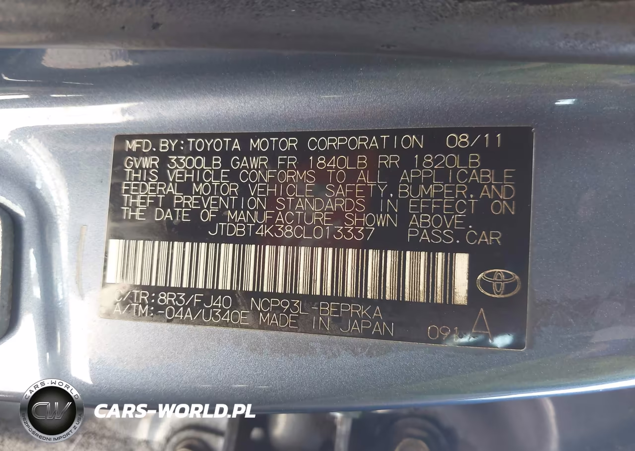 2012 Toyota Yaris VIN:JTDBT4K38CL013337 - 9