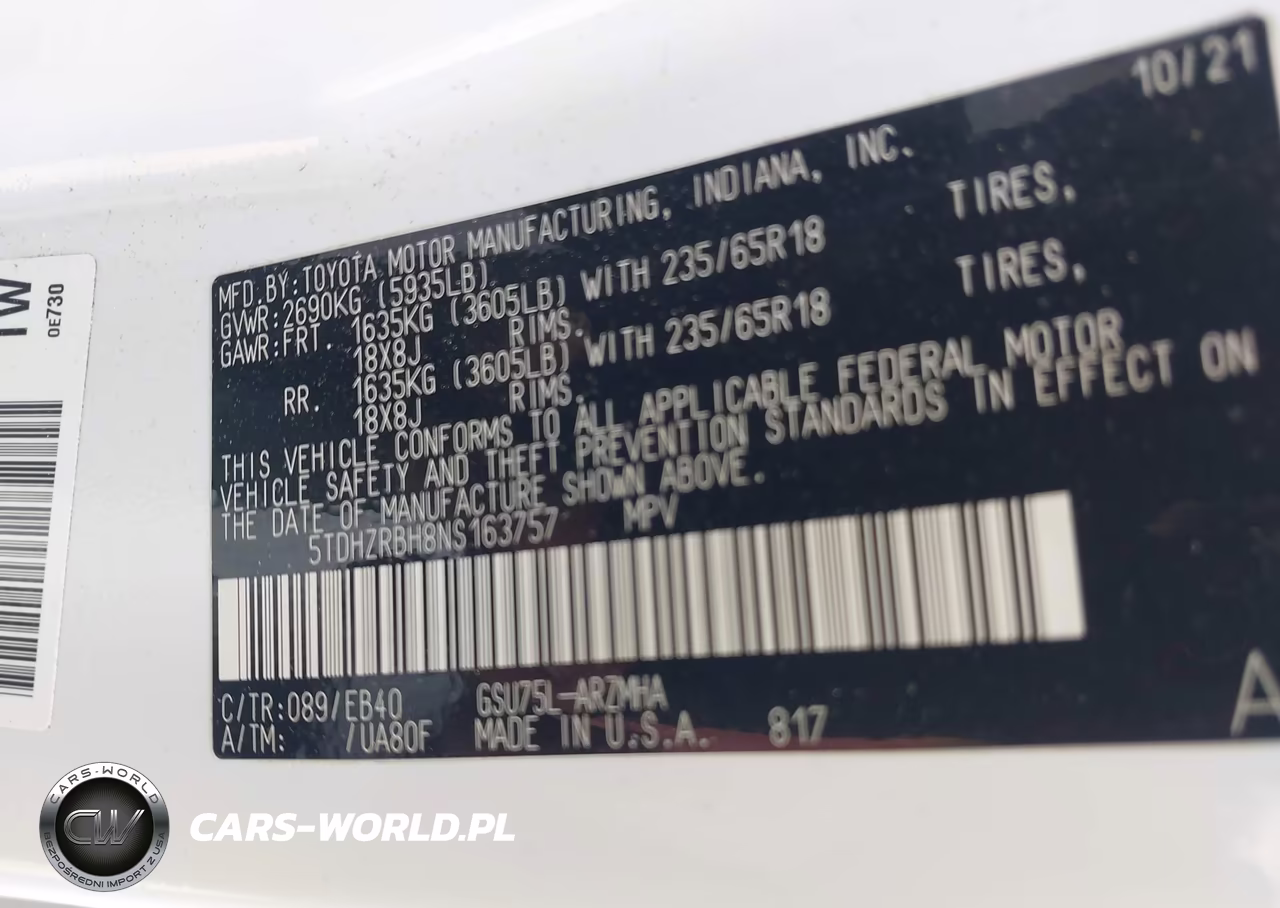 2022 Toyota Highlander Xle VIN:5TDHZRBH8NS163757 - 9
