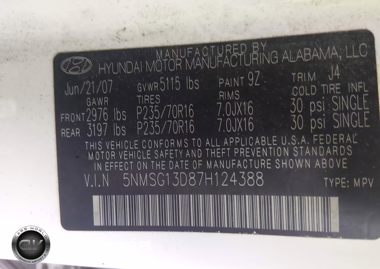 2007 Hyundai Santa Fe Gls VIN:5NMSG13D87H124388 - 9