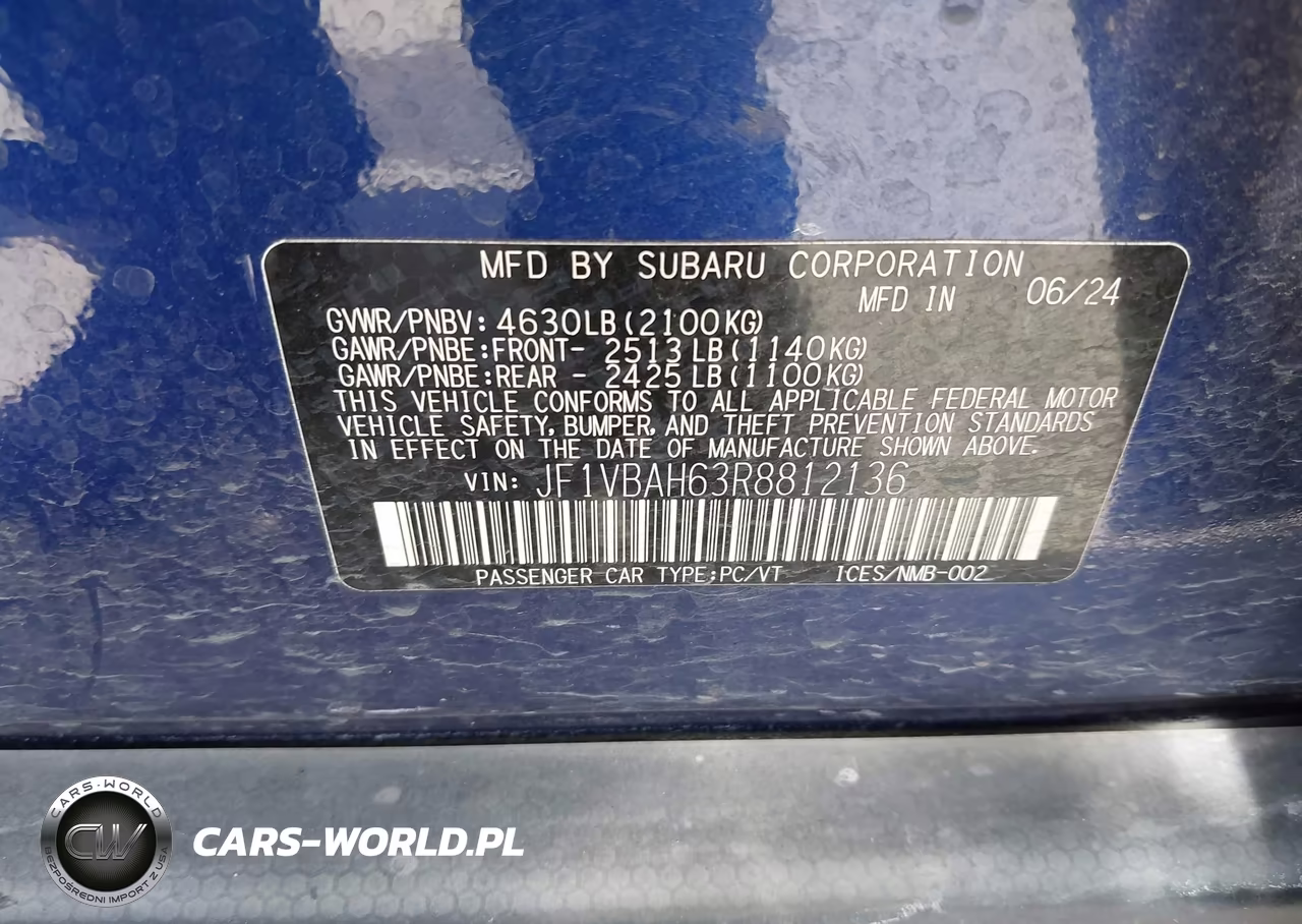 2024 Subaru Wrx Premium VIN:JF1VBAH63R8812136 - 9