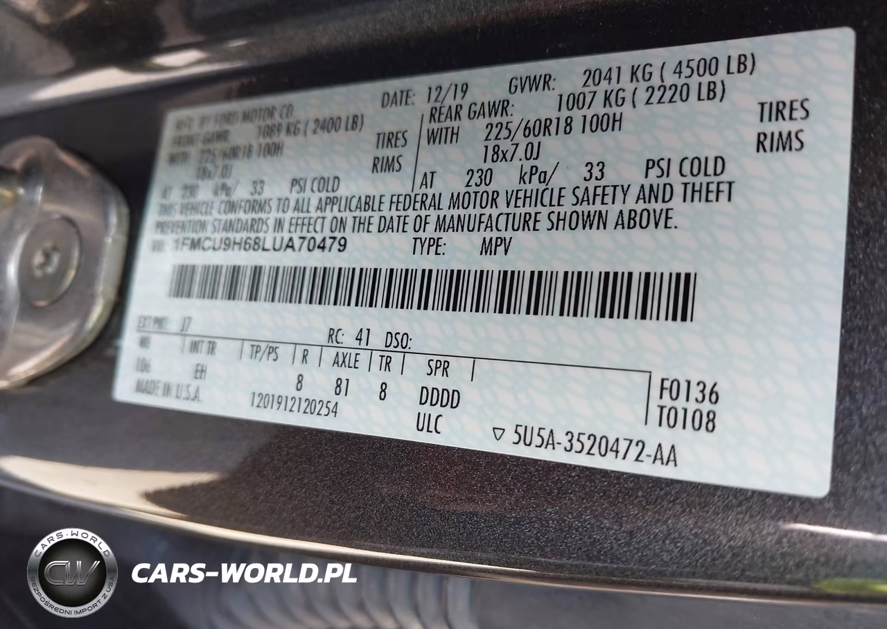 2020 Ford Escape Sel VIN:1FMCU9H68LUA70479 - 9