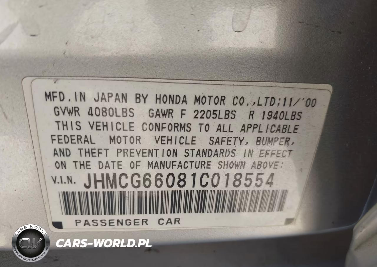 2001 Honda Accord 2.3 Ex VIN:JHMCG66081C018554 - 9