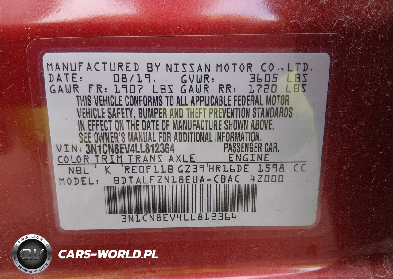 2020 Nissan Versa Sv Xtronic Cvt VIN:3N1CN8EV4LL812364 - 9