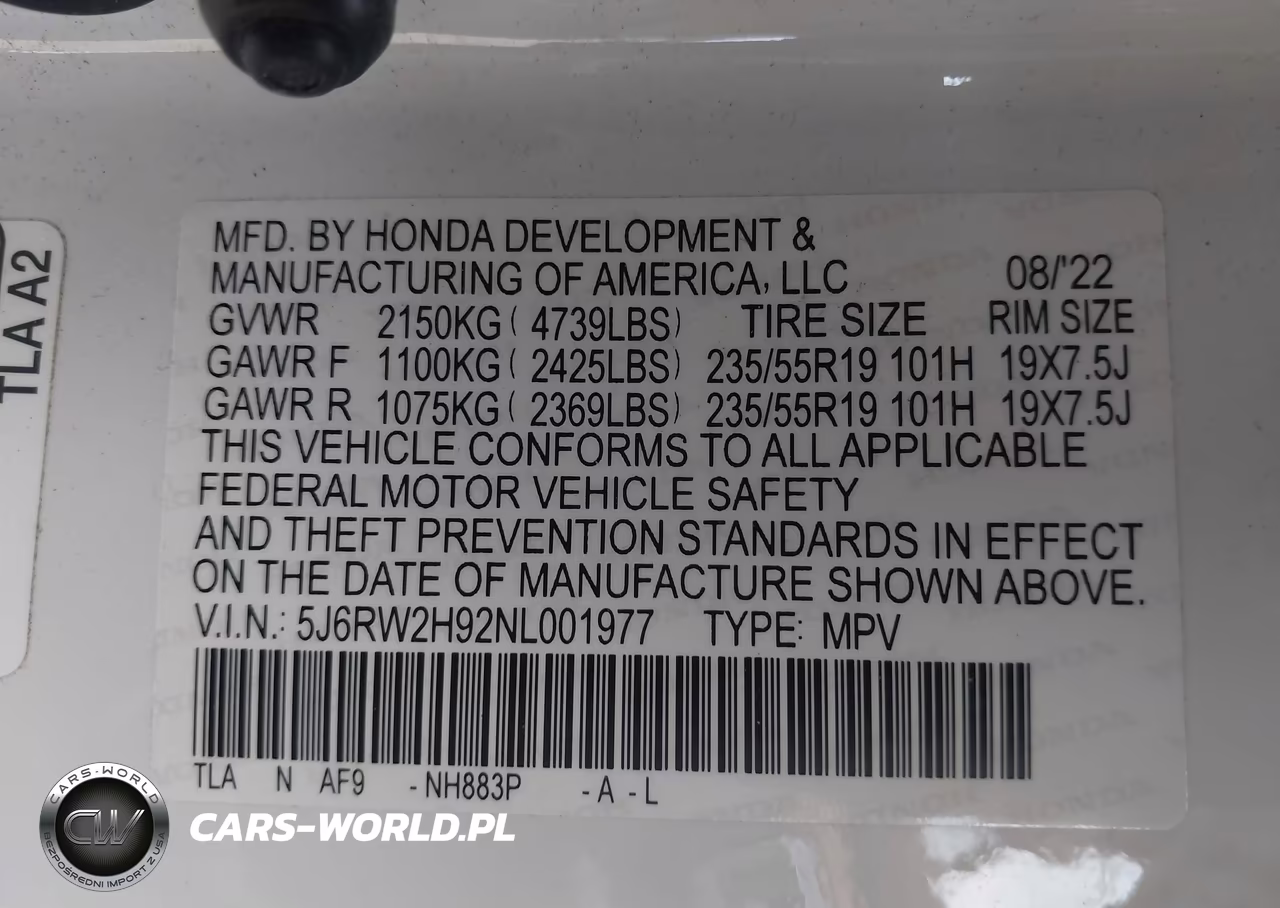 2022 Honda Cr-V Awd Touring VIN:5J6RW2H92NL001977 - 9
