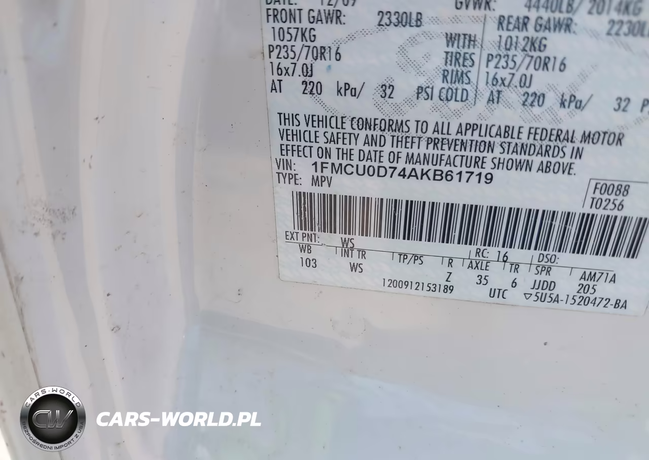 2010 Ford Escape Xlt VIN:1FMCU0D74AKB61719 - 9